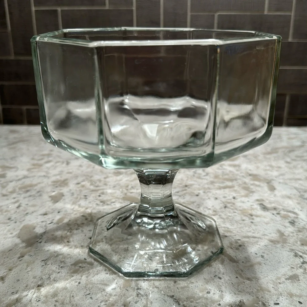 VINTAGE~INDIANA GLASS~CLEAR PANELED CRYSTAL~PEDESTAL CANDY DISH~COMPOTE~NICE~G13